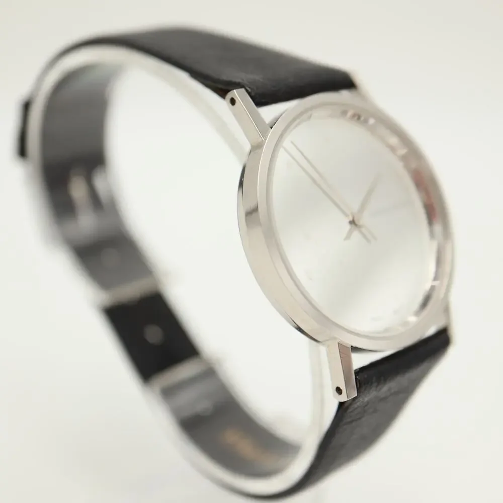 Sterling Denmark by Max Rene Silver Tone 32mm Watch Swiss Leather w New Battery